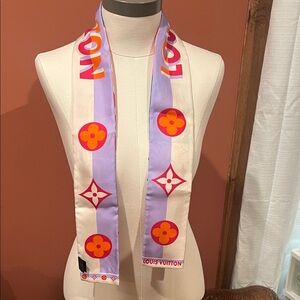 Louis Vuitton Lavender, Pink and Orange Silk Twilly Scarf